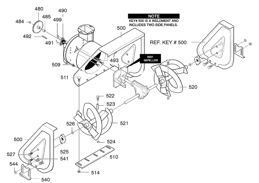 Auger Housing Diagram and Parts List for 627804X89C 2001 Briggs and Stratton Snow Blower